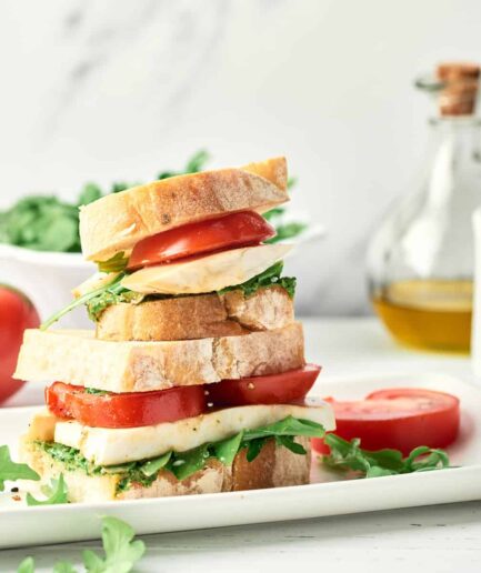 Small Vegan Sandwich Mozzarella, Tomato and Pesto Sandwich